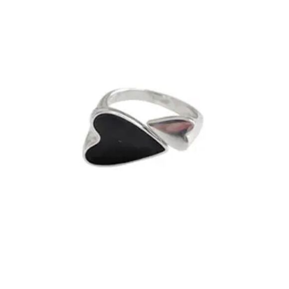 Dark Hearts Silver Tone Black Enamel Heart Punk Emo Goth Adjustable Ring NWOT - Picture 12 of 15